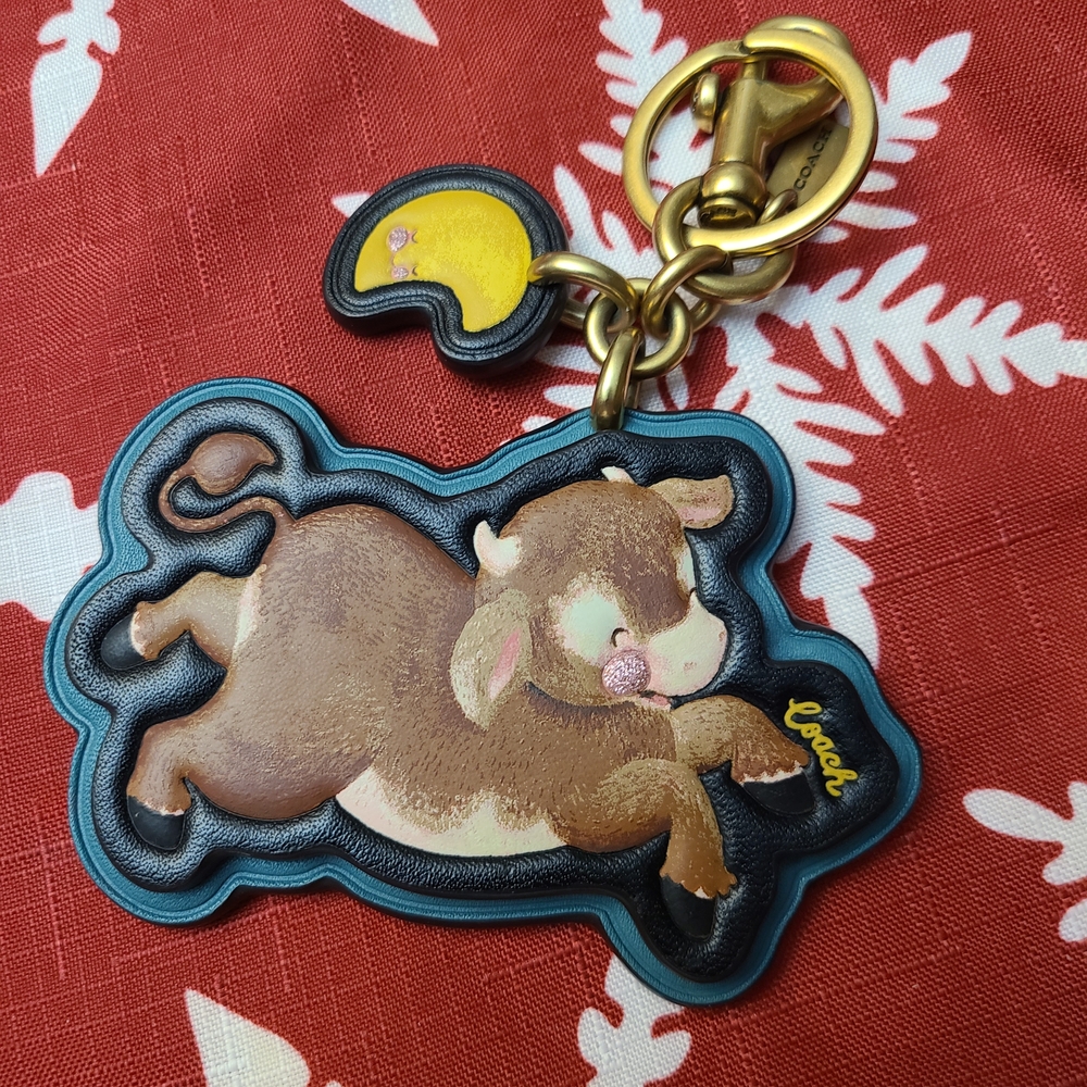 Coach Bull Keychain with Gold Accents